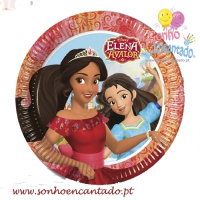 Prato de papel com ilustração de Elena de Avalor e outra personagem