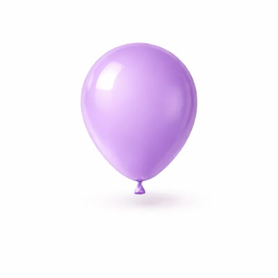 Balão roxo roliço amarrado sobre fundo branco