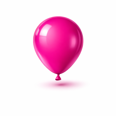 Balão cor-de-rosa de látex brilhante amarrado, fundo branco