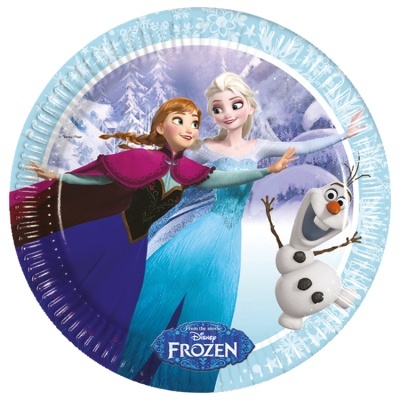 Prato de papel redondo com personagens do filme Frozen da Disney
