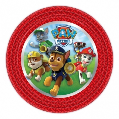 Prato de papel vermelho com personagens da PAW PATROL