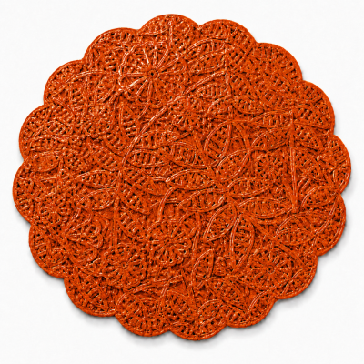 Base redonda laranja trançada com padrão floral