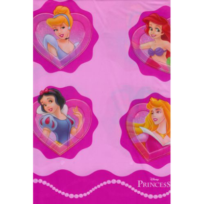 Tecido ou papel rosa com princesas Disney em molduras de coração