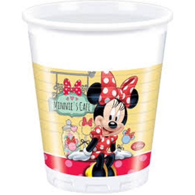 Copo plástico com a Minnie Mouse em vestido vermelho com bolinhas brancas