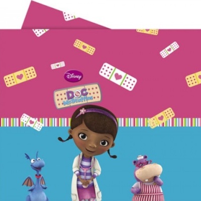 Lençol infantil com personagens Disney Doc McStuffins e padrão de pensos rápidos.