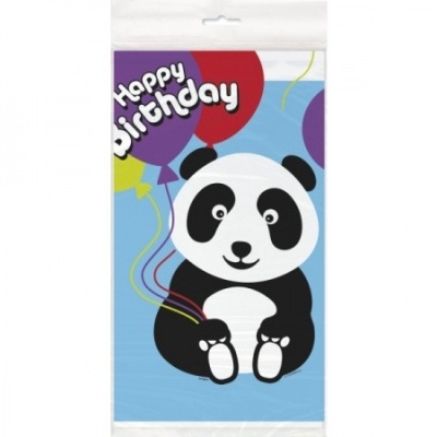 Saco plástico decorativo com panda, balões e texto Happy birthday