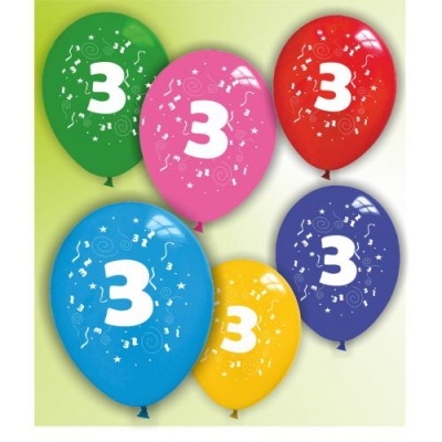 Conjunto de balões coloridos com o número 3 e padrões festivos