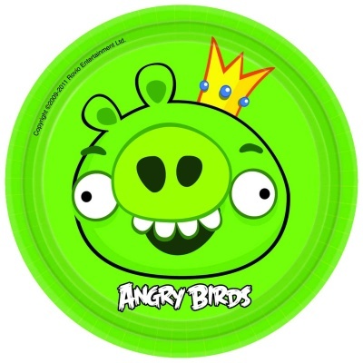 Prato verde com personagem de Angry Birds Porco com coroa