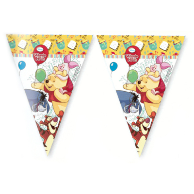 Bandeirola triangular decorativa com personagens do Winnie the Pooh