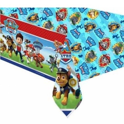Pano de mesa azul com personagens da PAW Patrol e logo da série.