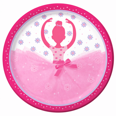 Prato decorativo de bailarina rosa com saia de tule e padrão de flores