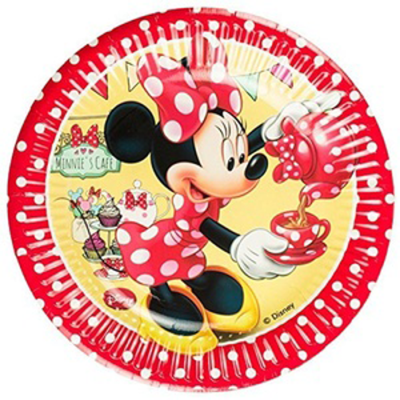Prato de papel com desenho da Minnie Mouse a servir chá
