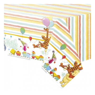 Guardanapos de papel coloridos com personagens do Ursinho Pooh e riscas