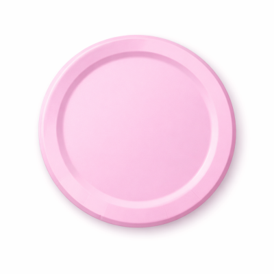 Prato descartável rosa em fundo branco