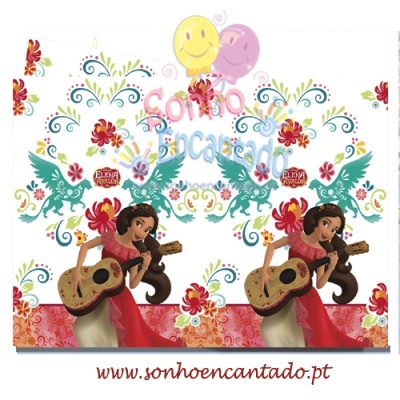 Painel decorativo com personagens femininas a tocar guitarra e padrões florais coloridos