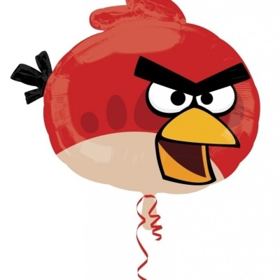 Balão metálico vermelho dos Angry Birds com expressão zangada