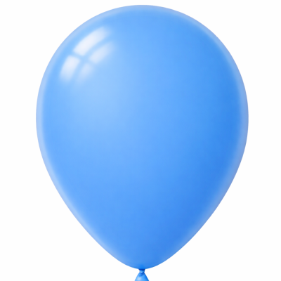 Balão azul de látex com nó em fundo branco