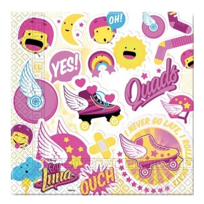 Autocolantes coloridos de patins, emojis e textos relacionados ao tema Soy Luna.