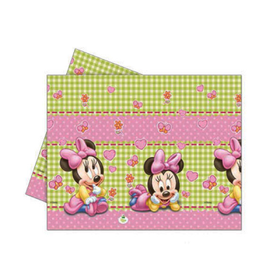 Toalha com estampa da Minnie Mouse em rosa e verde com corações e flores