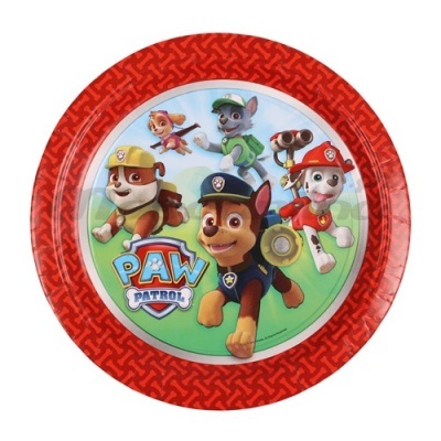 Prato plástico PAW PATROL com personagens coloridos e borda vermelha