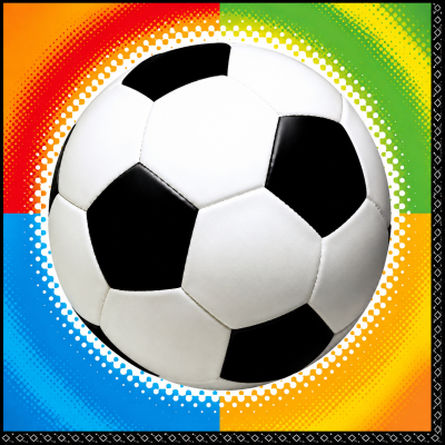 Bola de futebol clássica em couro branco e preto com fundo colorido