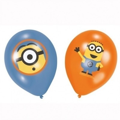 Balões azul e laranja com imagens de Minions de látex