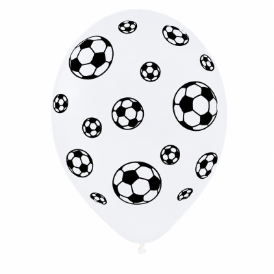 Balão branco com padrão de bolas de futebol em preto e branco