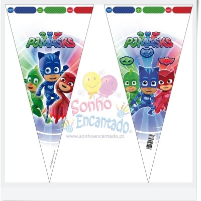 Bandeirolas de festa triangulares com personagens PJ Masks coloridos