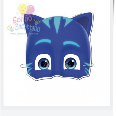 Máscara de gato azul com olhos grandes e elástico preto