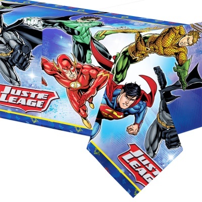 Toalha de mesa Justice League com desenhos de super-heróis coloridos