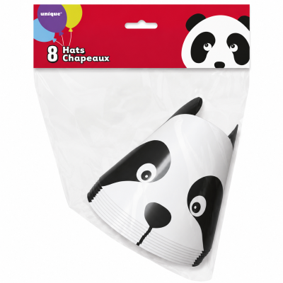 Pacote com 8 chapéus de papel com padrão de panda