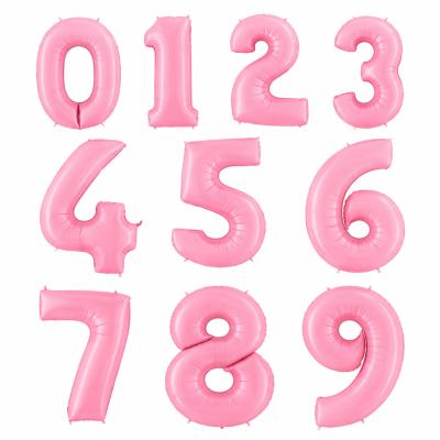 Balões números rosa de 0 a 9 em fundo branco