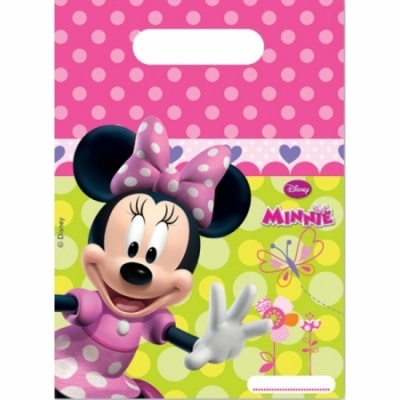 Saco plástico para festas com imagem da Minnie e padrão de bolinhas