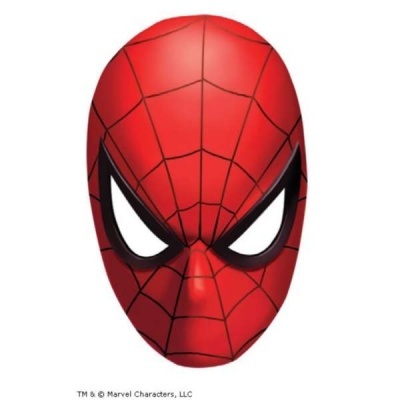 Máscara vermelha de Super-Homem com padrão de teia preta e olhos brancos