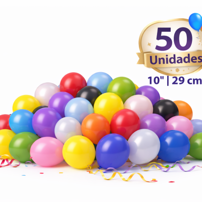 Pacote de 50 balões coloridos de látex 10 polegadas