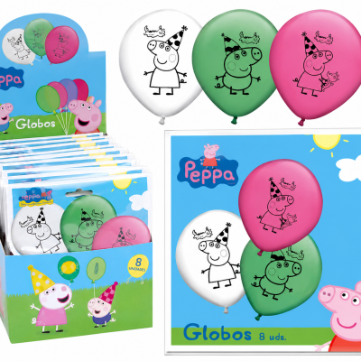 Conjunto de balões Peppa Pig em branco, verde e rosa com desenho impresso