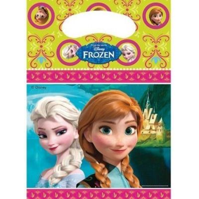 Saco plástico colorido com personagens Elsa e Anna de Frozen e texto Disney FROZEN