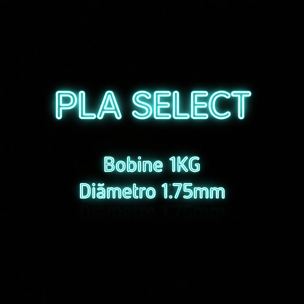 Texto em néon azul PLA SELECT Bobine 1KG Diâmetro 1.75mm em fundo preto