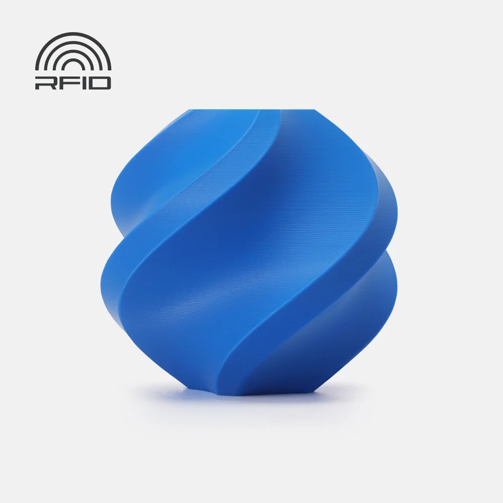 Objeto azul ondulado em plástico com símbolo RFID