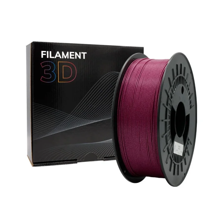 Bobina de filamento 3D roxo e caixa preta com texto FILAMENT 3D