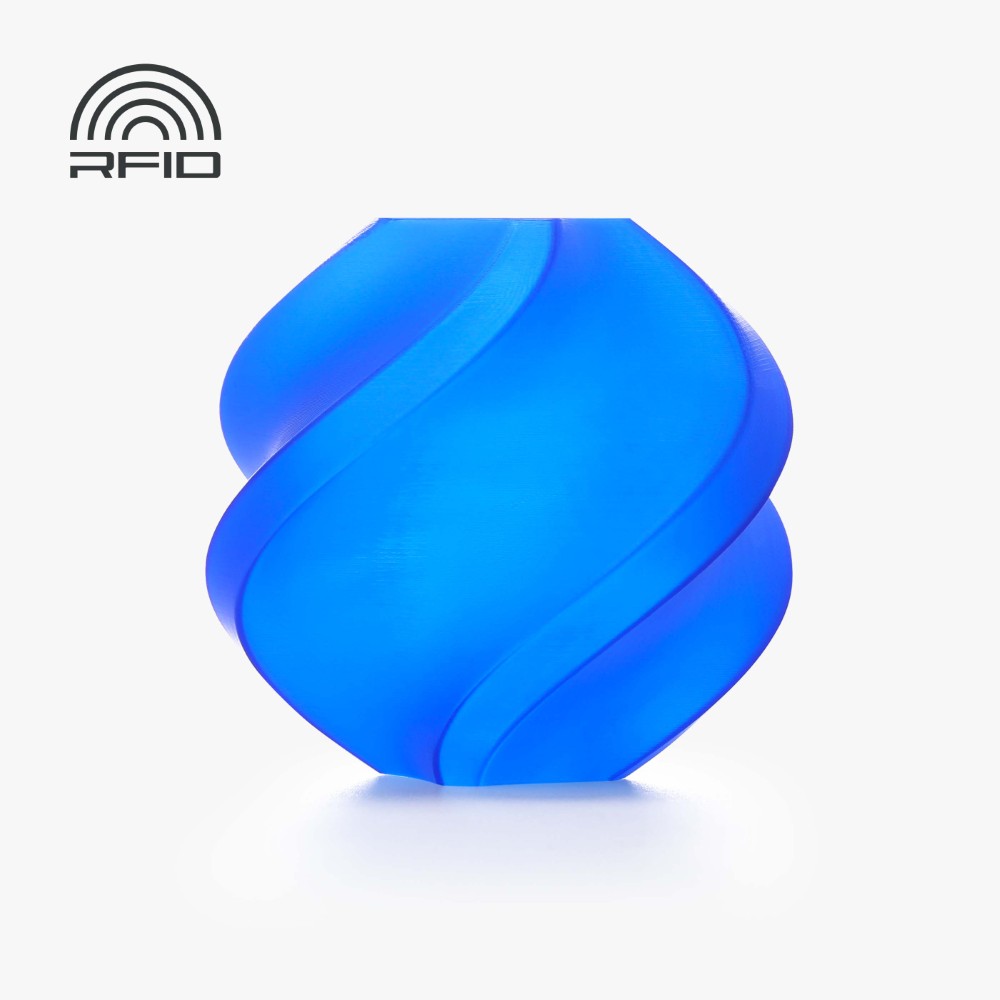 Objeto azul curvo espiralado com logótipo RFID