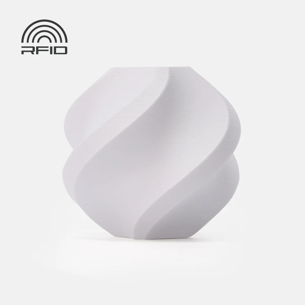 Vaso branco espiral com textura lisa e logotipo RFID