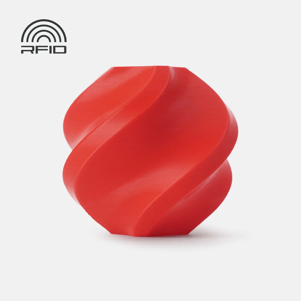 Frasco plástico vermelho em espiral com logo RFID