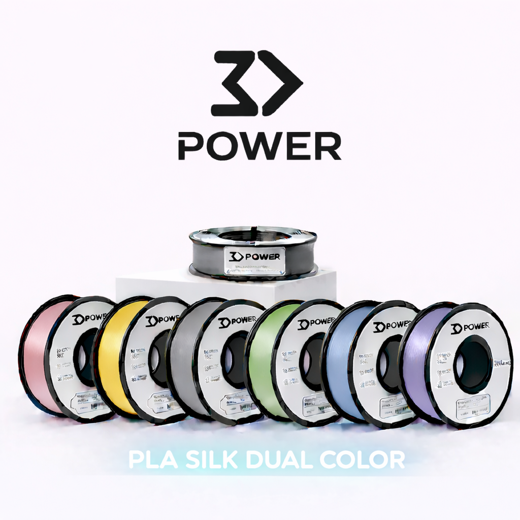 Carretéis de filamento 3D POWER em várias cores com texto PLA SILK DUAL COLOR