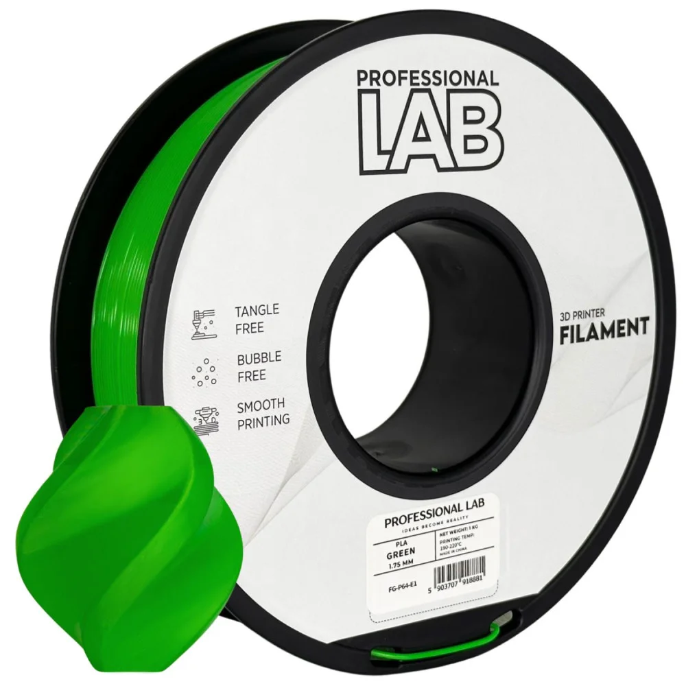 Filamento de impressora 3D verde Professional LAB em bobina com rótulo