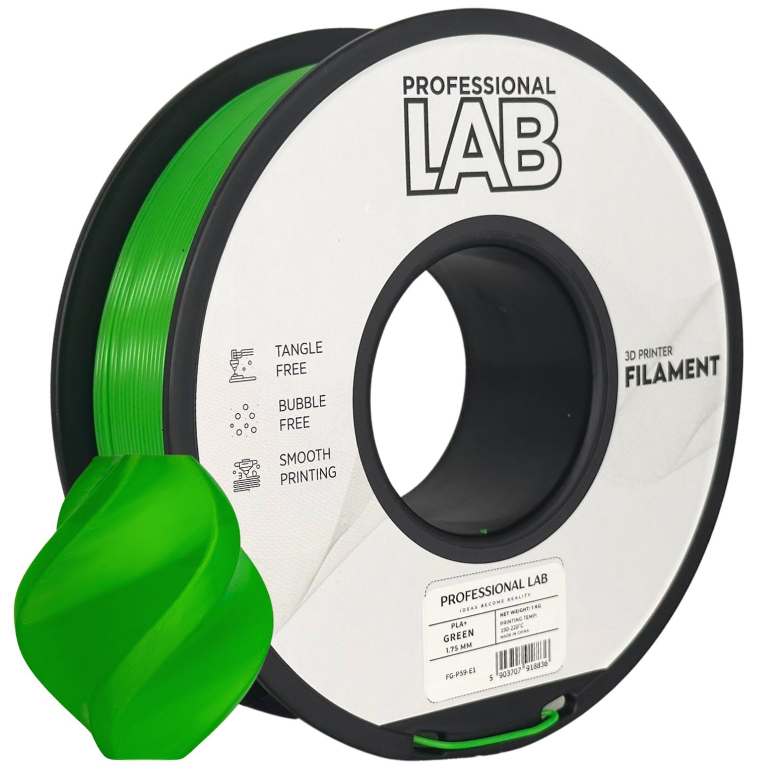 Rolo de filamento verde para impressora 3D com embalagem Professional Lab