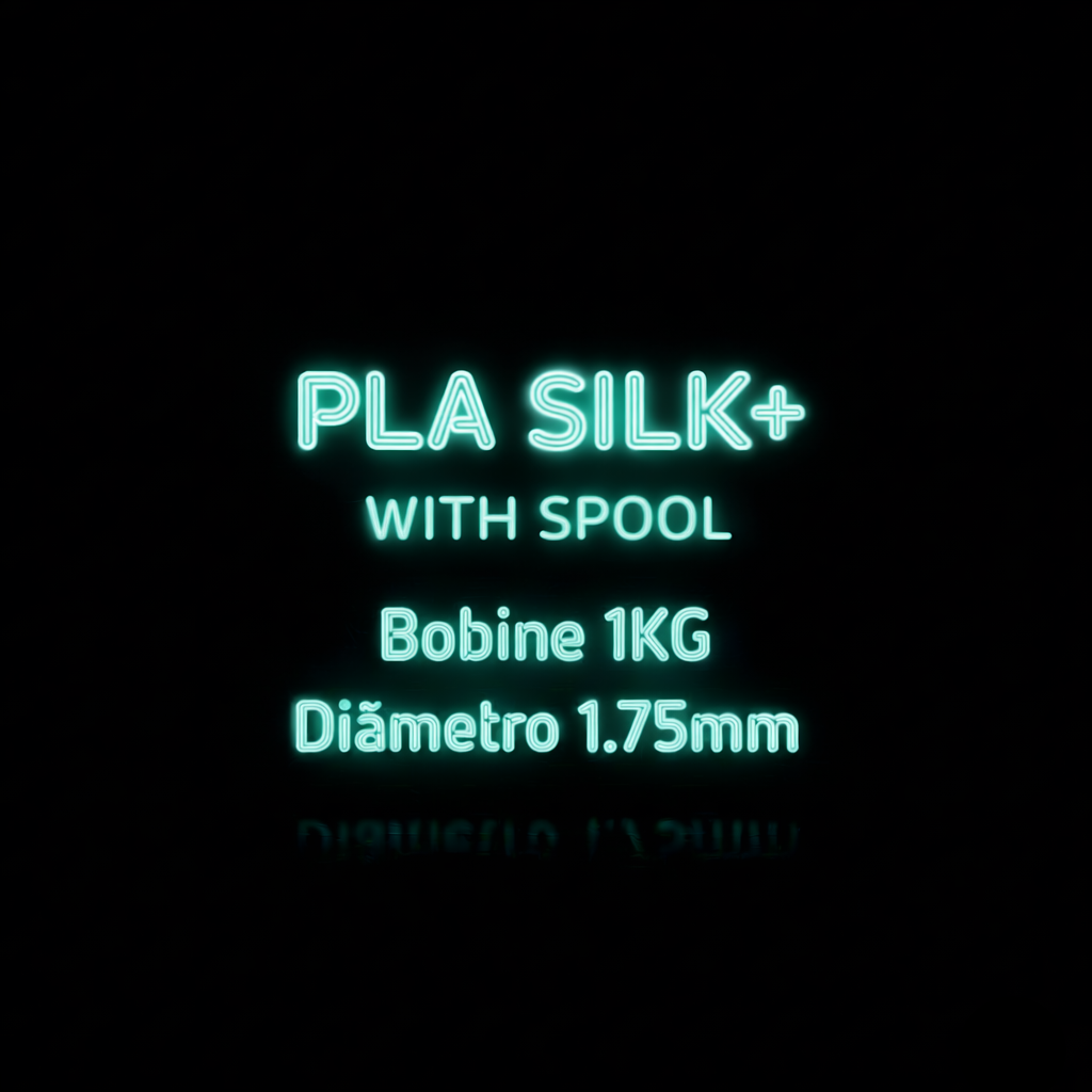 Texto em néon azul PLA SILK+ com carretel 1KG e diâmetro 1.75mm