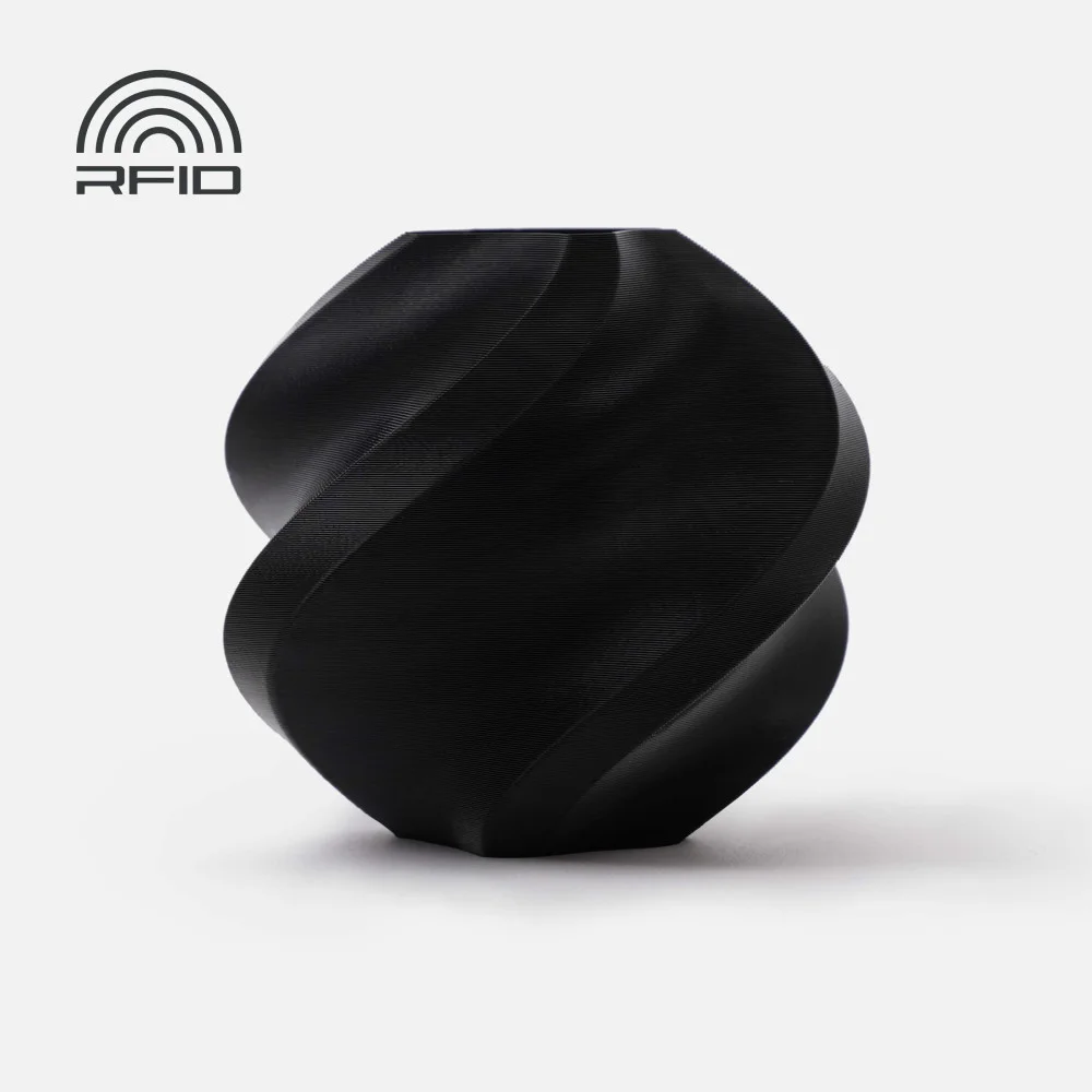 Vaso preto decorativo com textura ondulada e ícone RFID