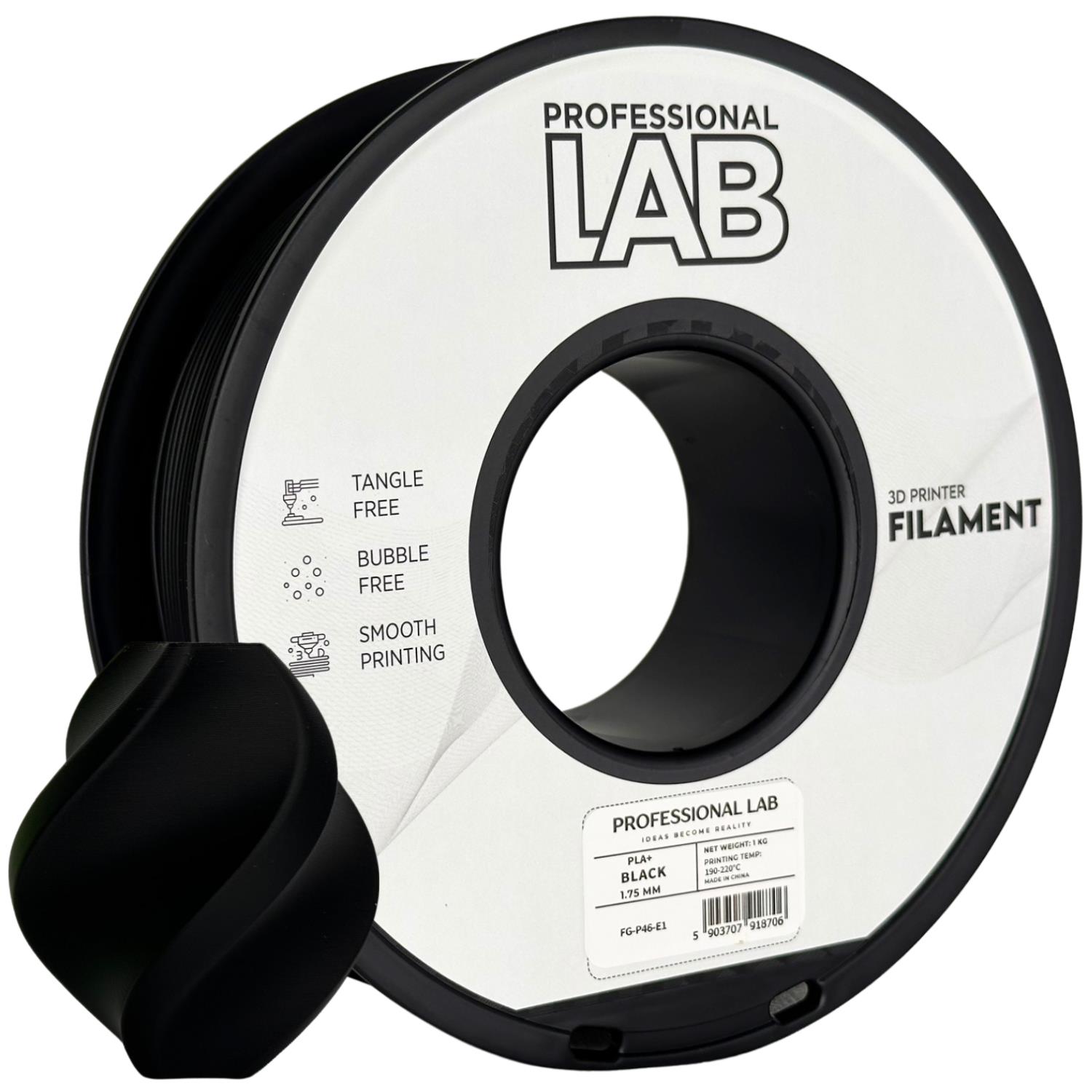 Rolo de filamento preto para impressora 3D Professional Lab PLA+