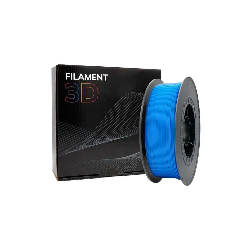 Bobina azul de filamento 3D com caixa preta